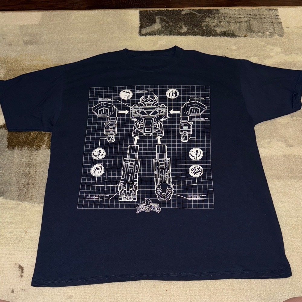 Navy Graphic Power Rangers T-Shirt with Robot Design